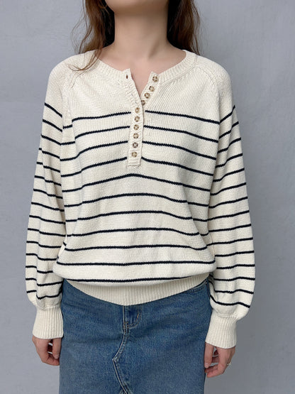 SEZ Leontine Ecru Striped Cotton Jumper