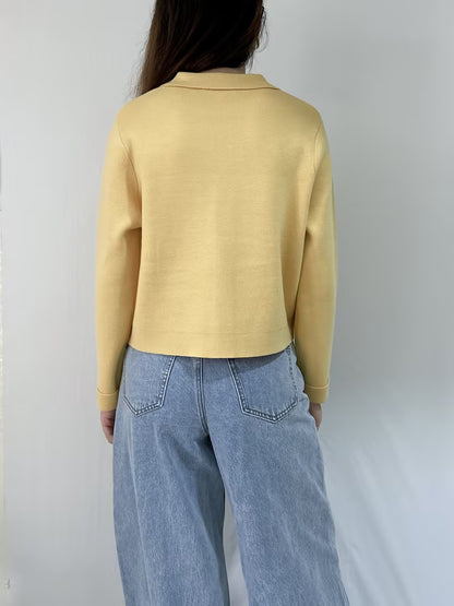 Betty Merino Wool Cardigan in Pastel Yellow