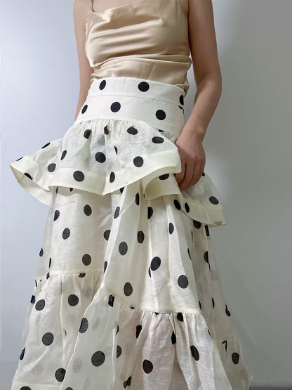 Crush High-Low Tiered Skirt - Cream Black Dot in AU1