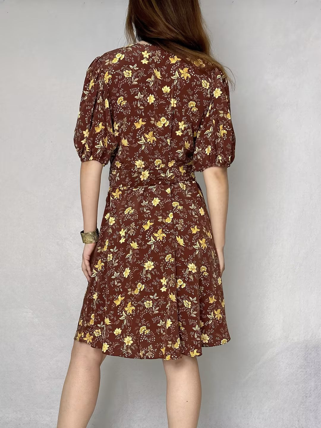 V-Neckline Floral Silk Dress