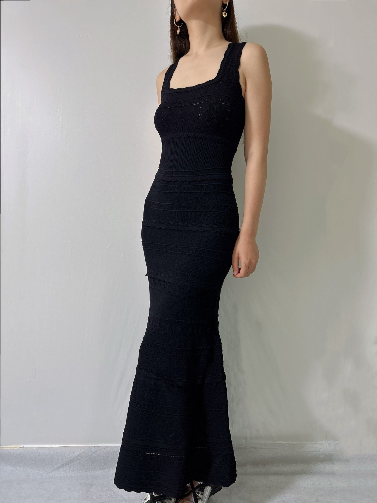 LSF Ellaria Mixed Stitch Maxi Dress in Black