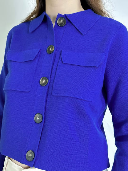 Betty Merino Wool Cardigan in Bright Blue