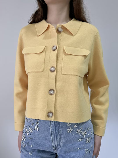 Betty Merino Wool Cardigan in Pastel Yellow