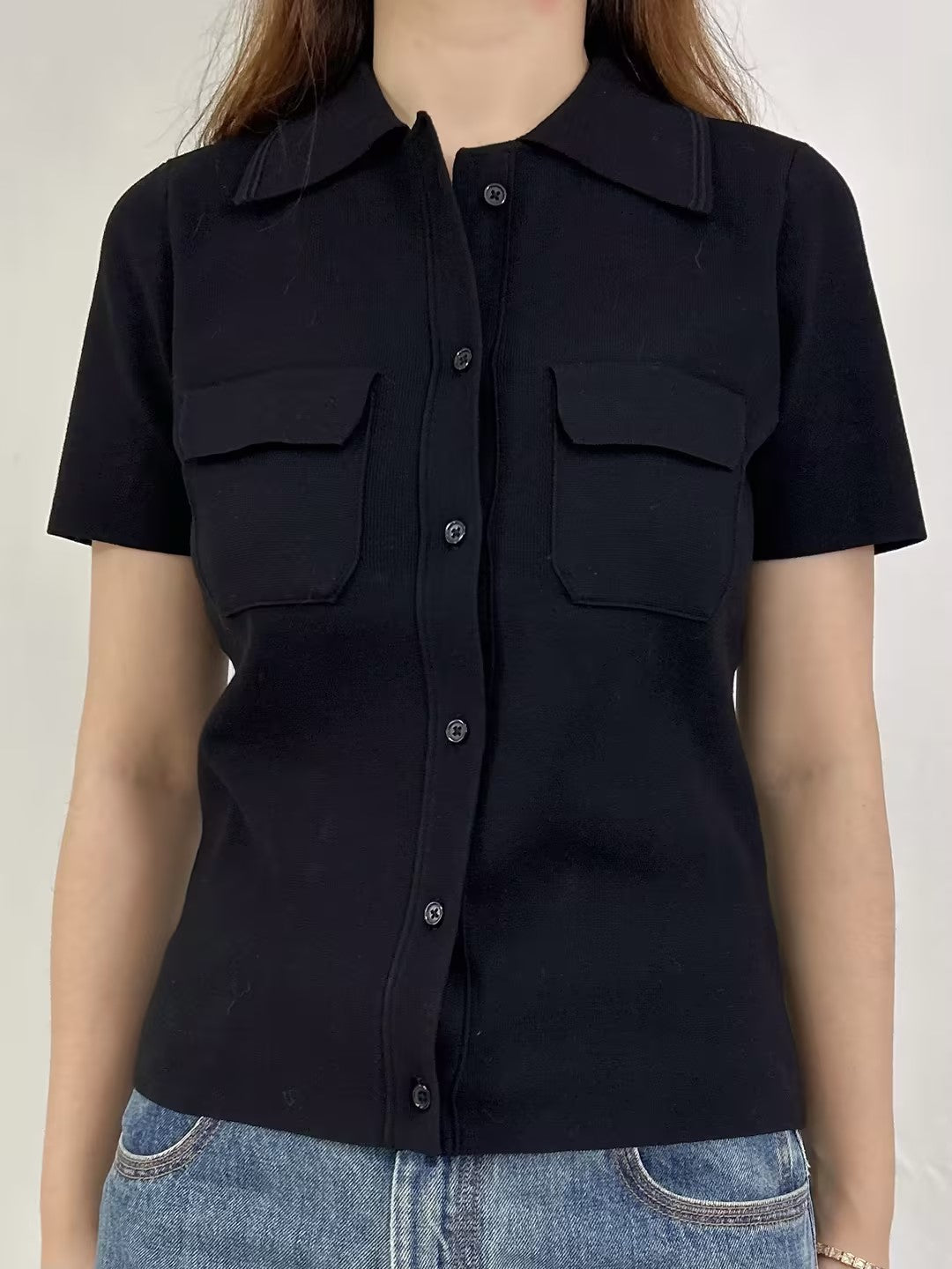 RS Mimo Black Knitted Polo Shirt