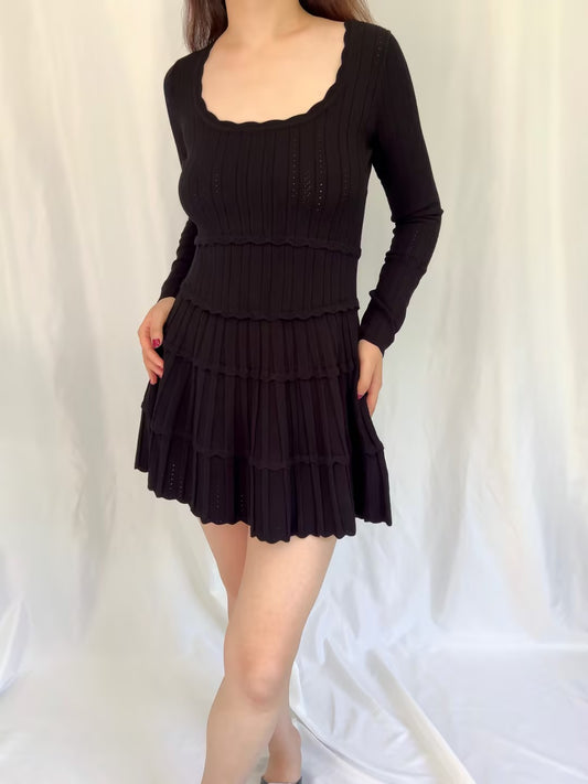 LSF Lavender Stretch Pointelle Mini Dress - Black