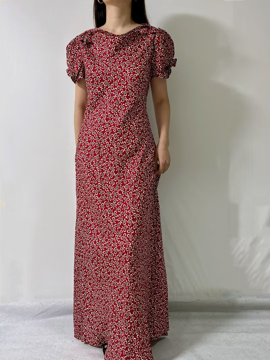 Theodora Silk Long Dress in Ameline Ditsy