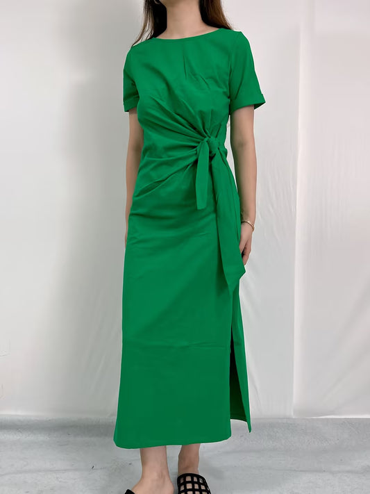 Pippa Midi Cotton Dress in Bright Green