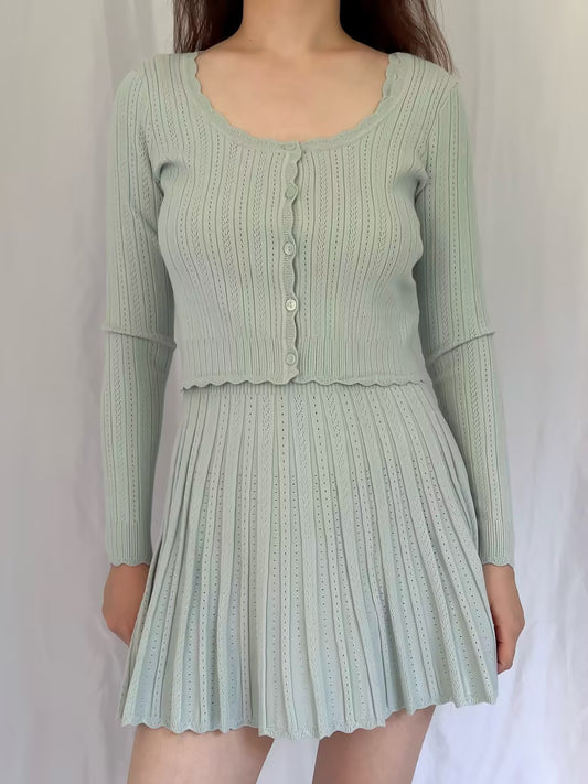 LSF Martti Stretch Pointelle Cardigan - Eau De Nil