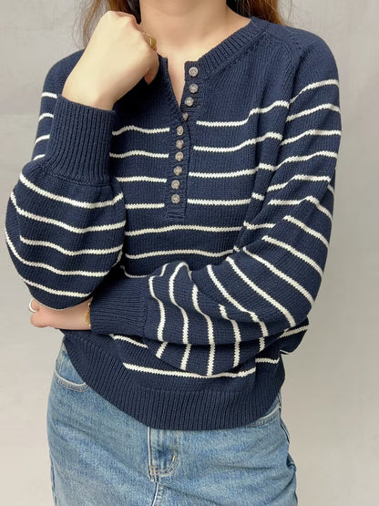 SEZ Leontine  Navy Striped Cotton Jumper