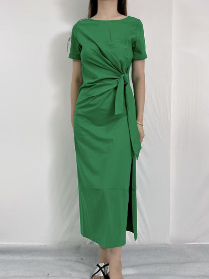 Pippa Midi Cotton Dress in Bright Green