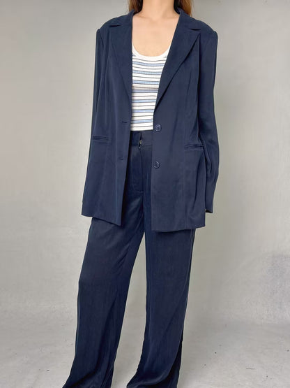 A Stretch Cupro: Relaxed Longline Blazer, Structured Work Trouser