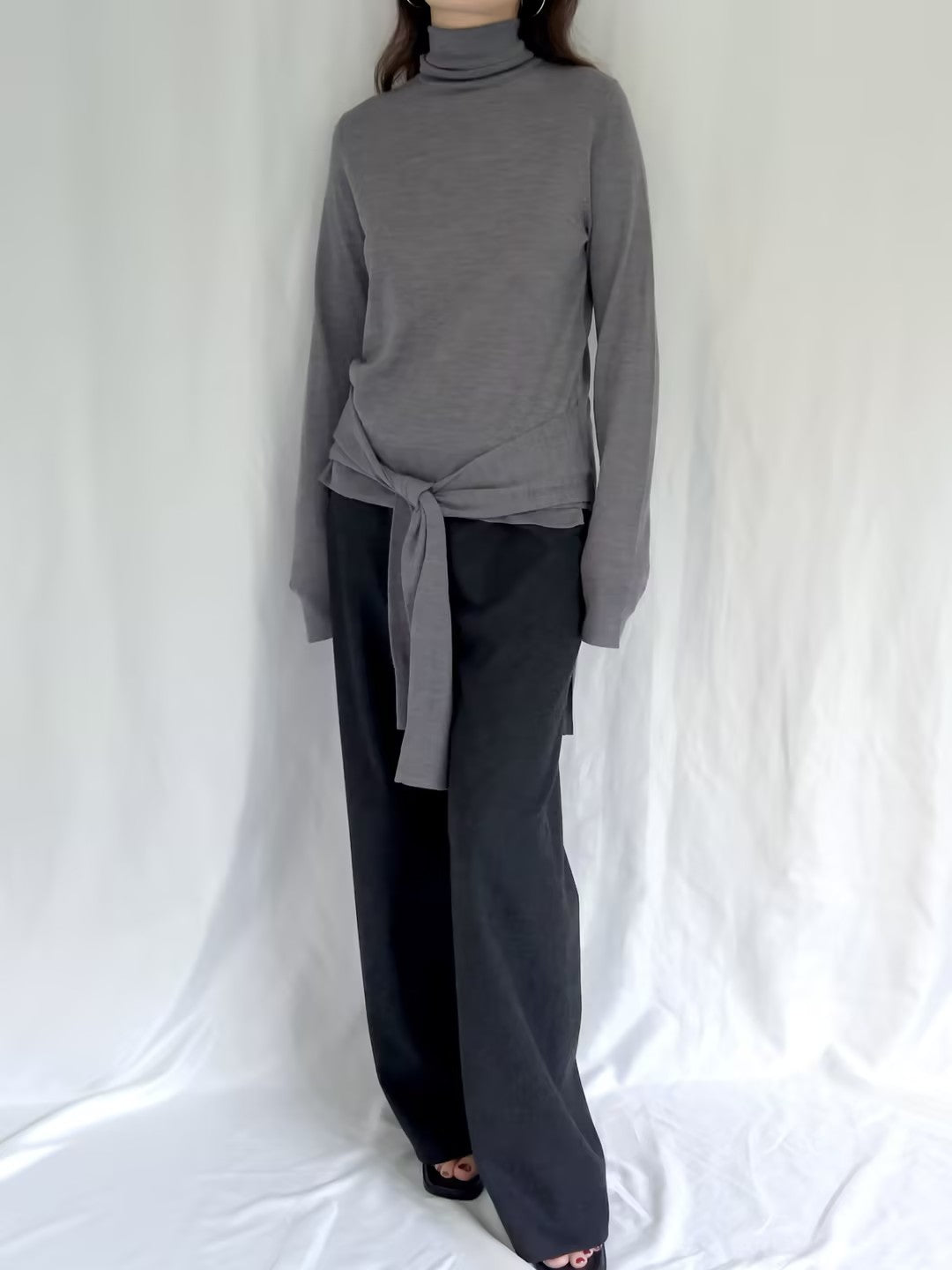 Double-Sleeve Turtleneck Sweater - Mid Grey in S