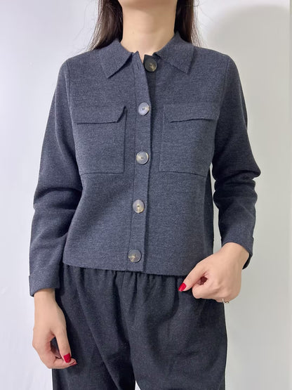 Betty Merino Wool Cardigan in Charcoal Grey