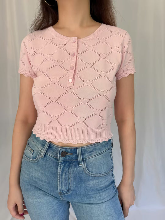 LSF Lilifred Knit Heart Argyle Top - Velour Pink