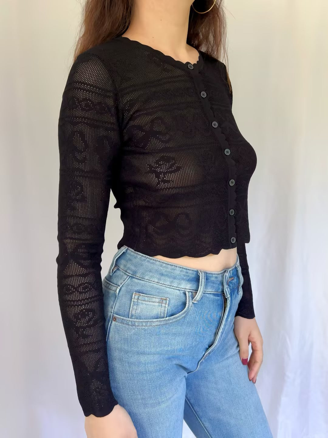 Cardigan festonné en pointelle LSF Media [Dernier stock]