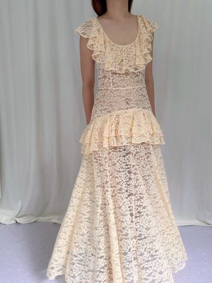 Robe mi-longue en dentelle Sohana en jaune jonquille