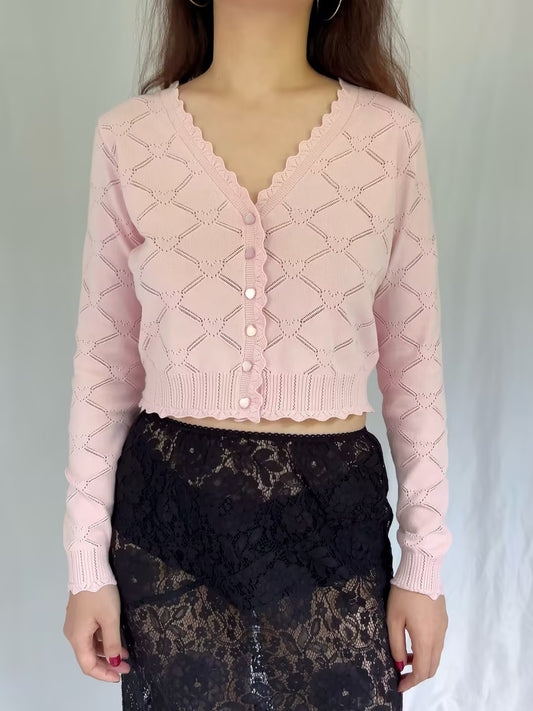 LSF Petra Knit Heart Argyle Cardigan - Velour Pink