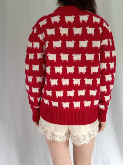 WW Women's Wool Sheep Sweater - Red (contact for other sizes)