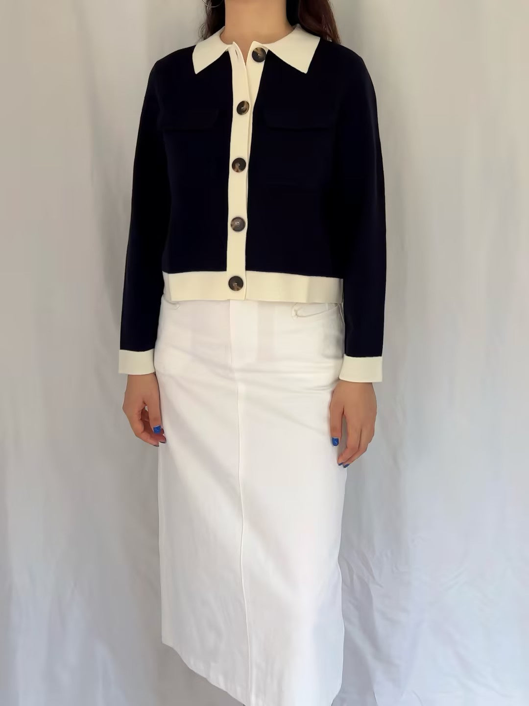 Betty Cardigan - Marine with Ecru Details