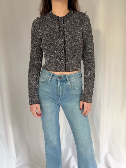 LSF Ferra Sequin Stretch Cardigan - Black