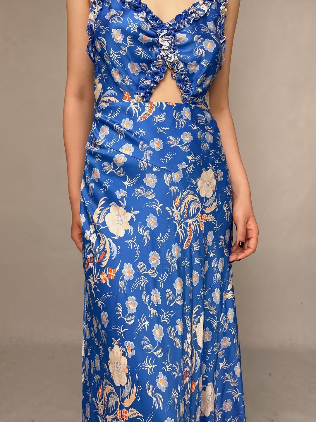 Amoretta Blue Floral Silk Dress