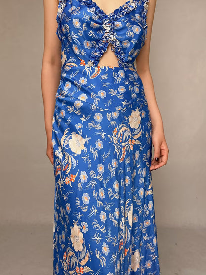 Robe en soie à fleurs bleue Amoretta