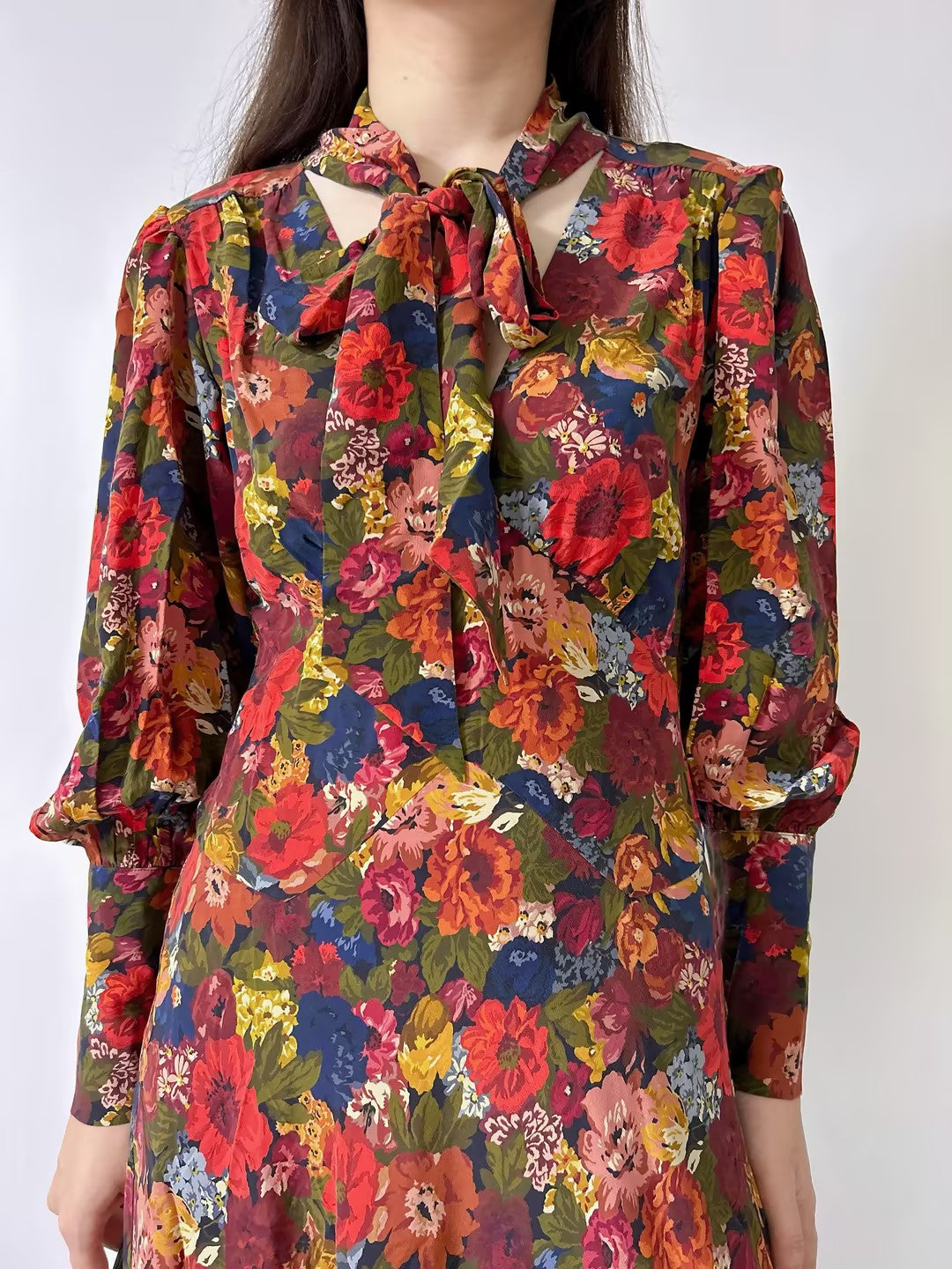 Blossom Floral Silk Dress in Winding Vine