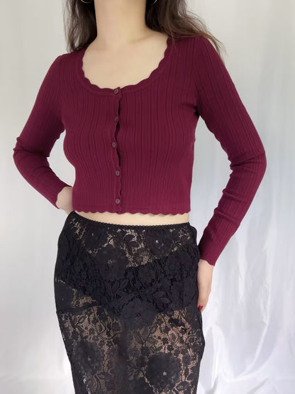LSF Martti Stretch Pointelle Cardigan - Spiced Berry
