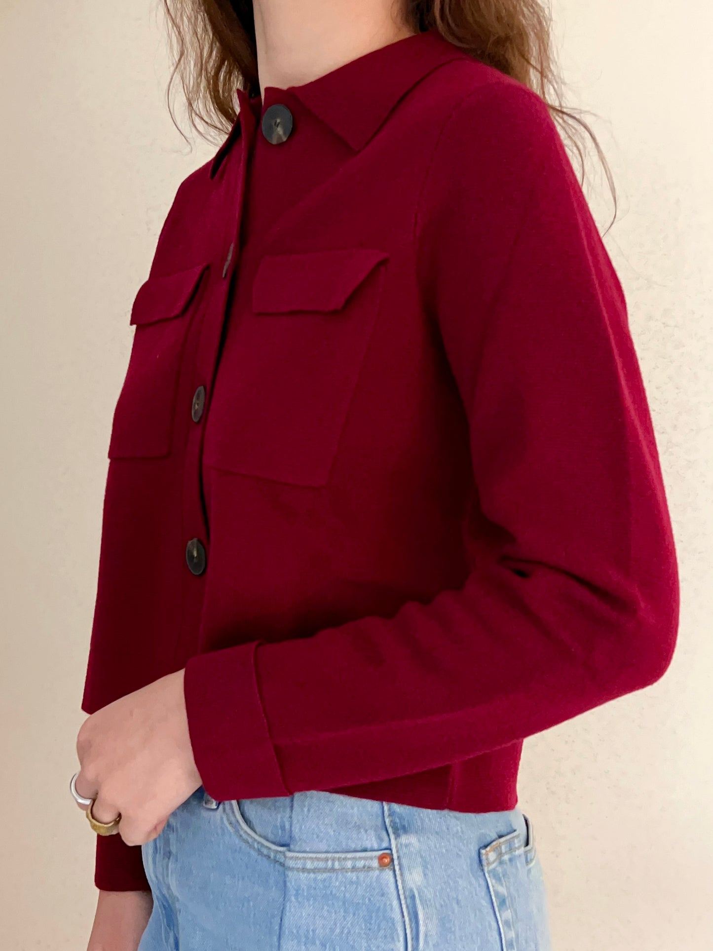 Betty Merino Wool Cardigan in Garnet