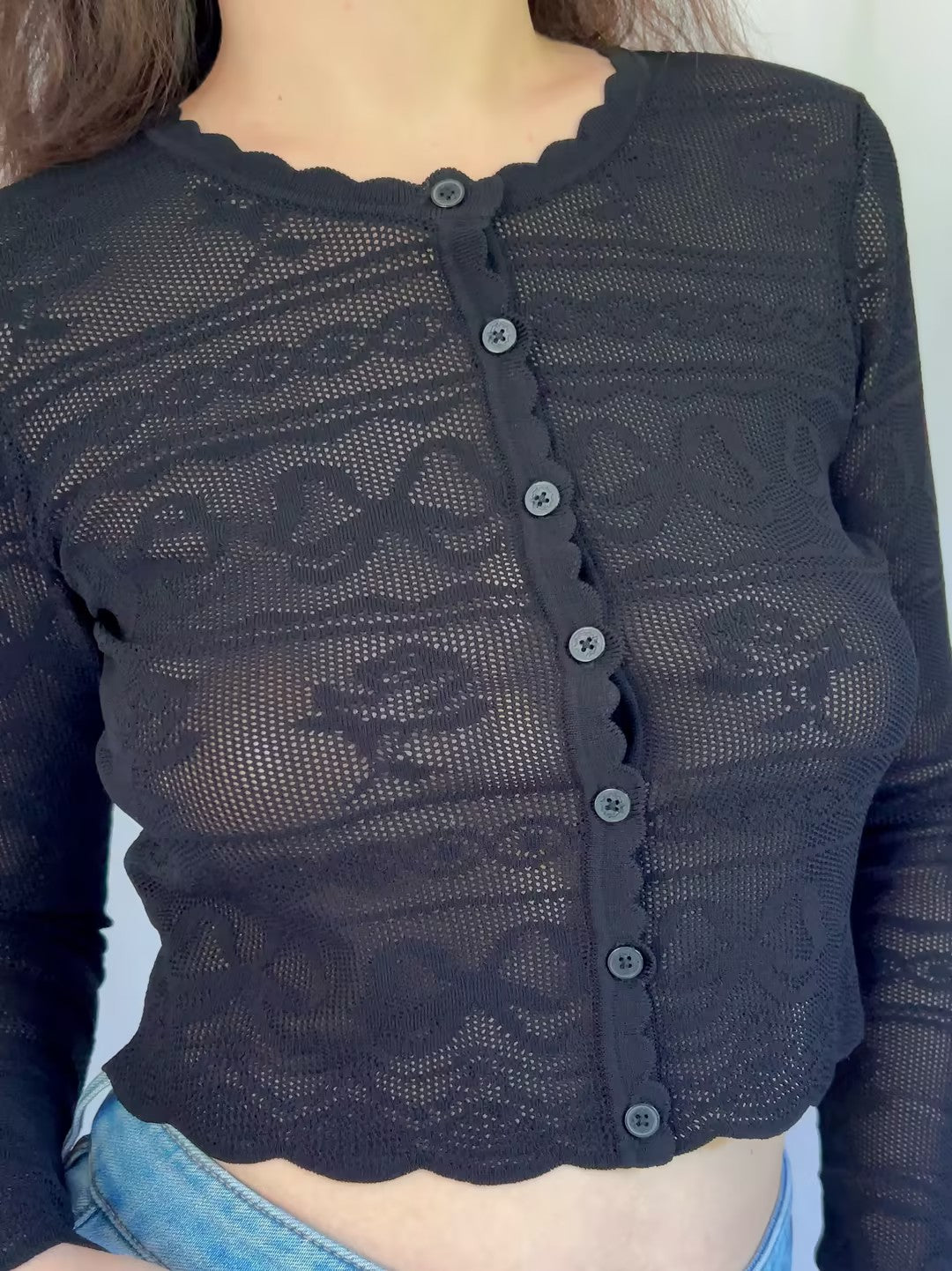 Cardigan festonné en pointelle LSF Media [Dernier stock]