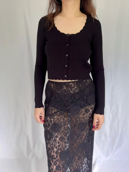 LSF Martti Stretch Pointelle Cardigan - Black