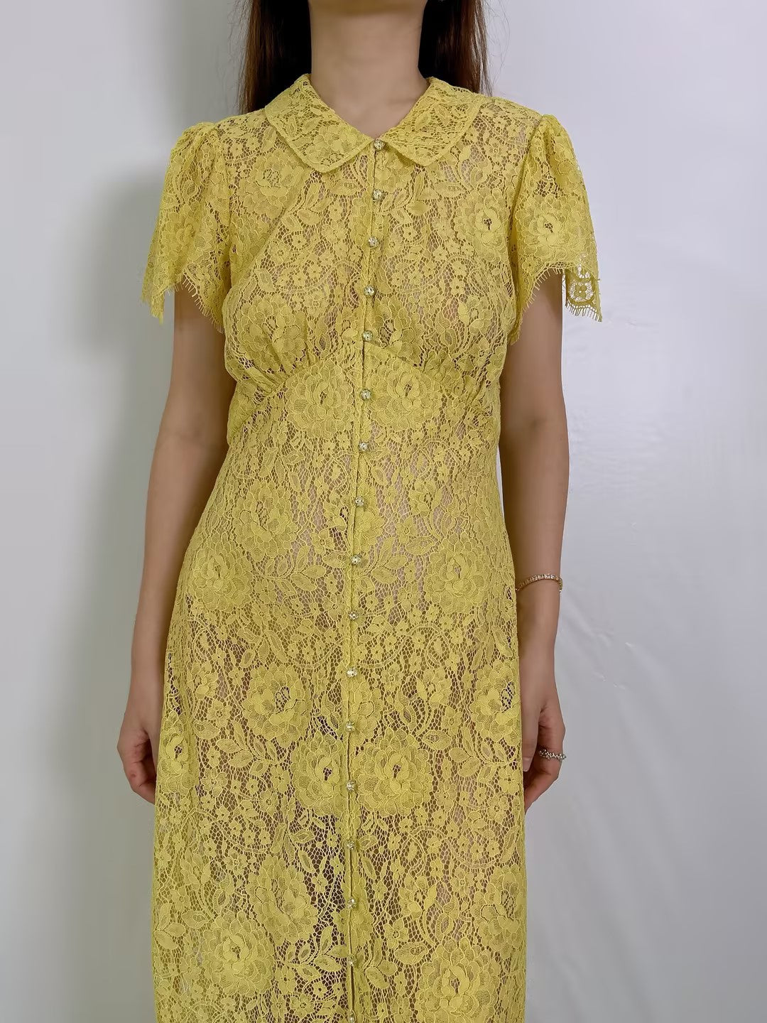 Sohana Lace Midi Dress in Daffodil Yellow