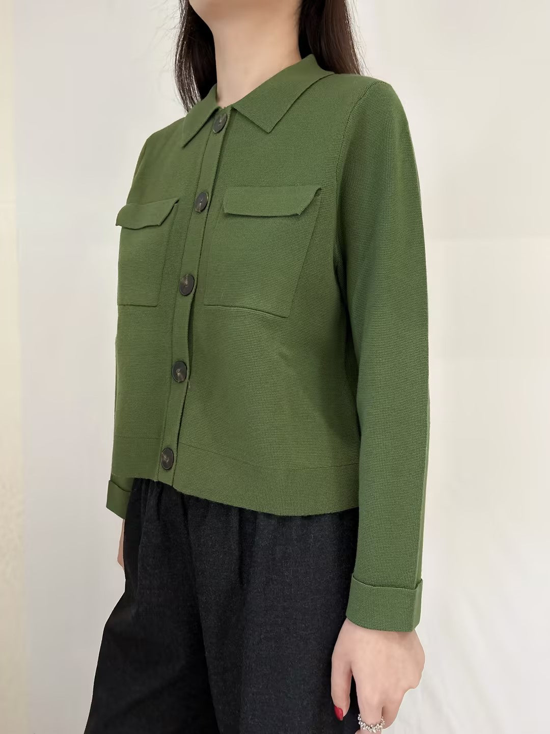 Betty Merino Wool Cardigan in Perfect Green