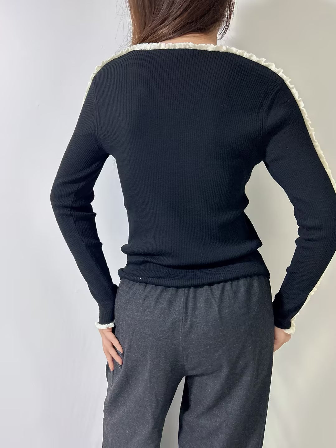 Black Wool Ribbed Rigolo Jumper