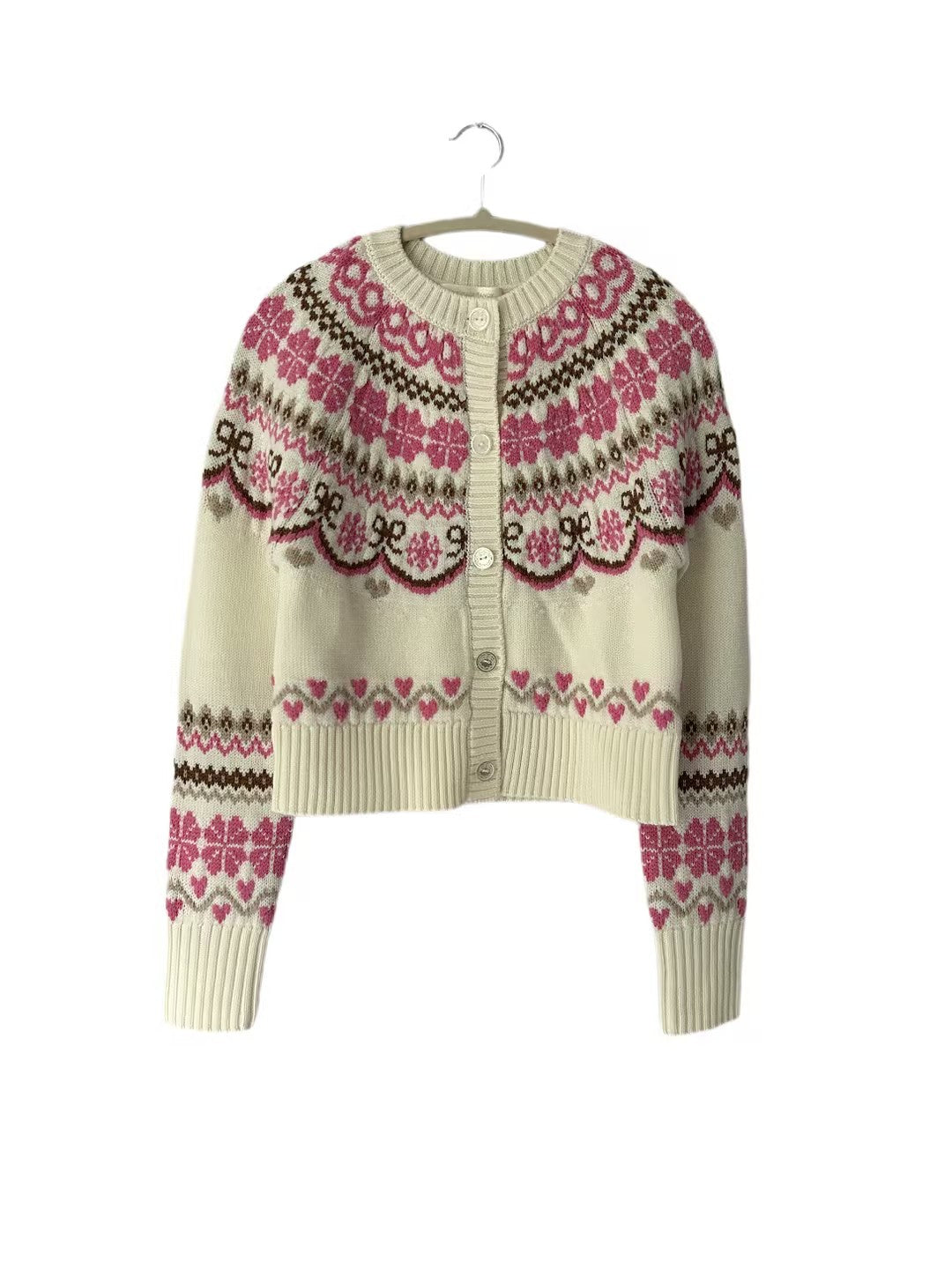 LSF Shantae Wool Fair Isle Cardigan - Pink Champagne