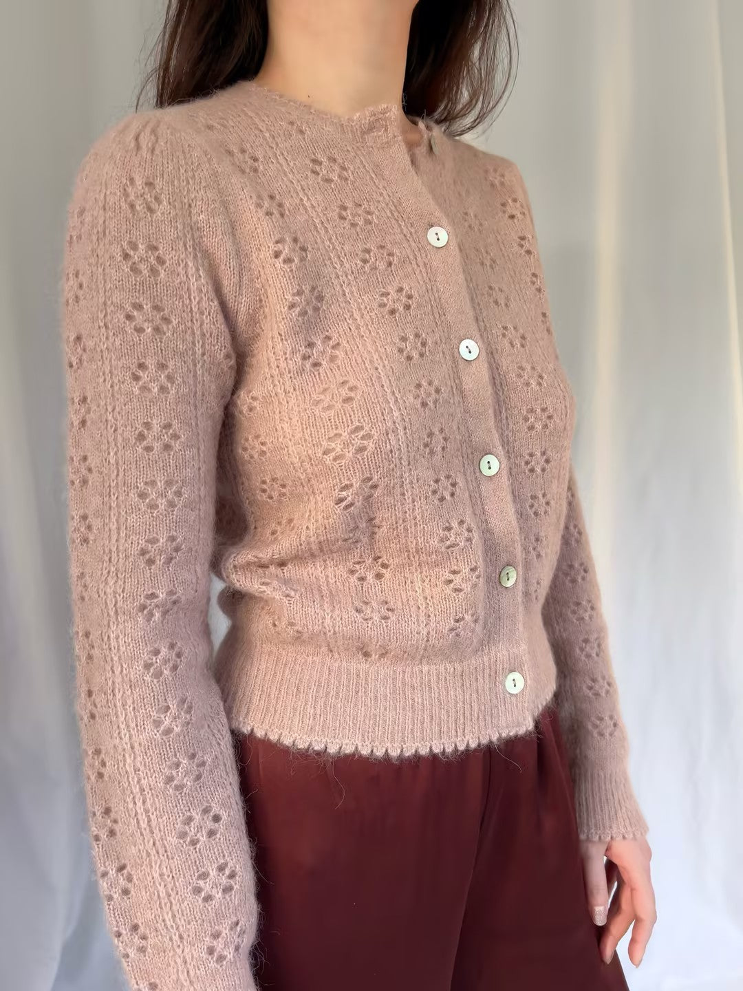 Emery Pointelle Cardigan - Clay
