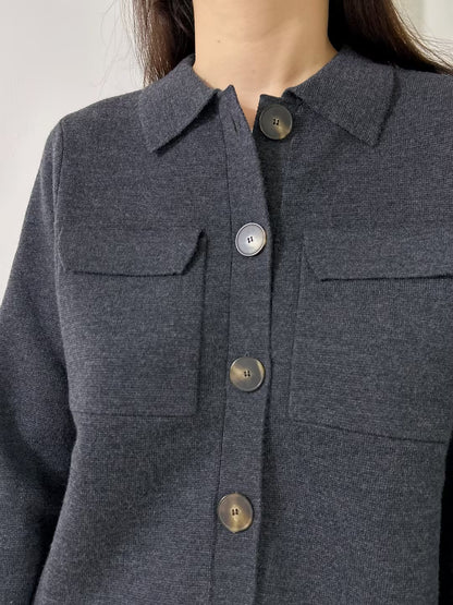 Betty Merino Wool Cardigan in Charcoal Grey