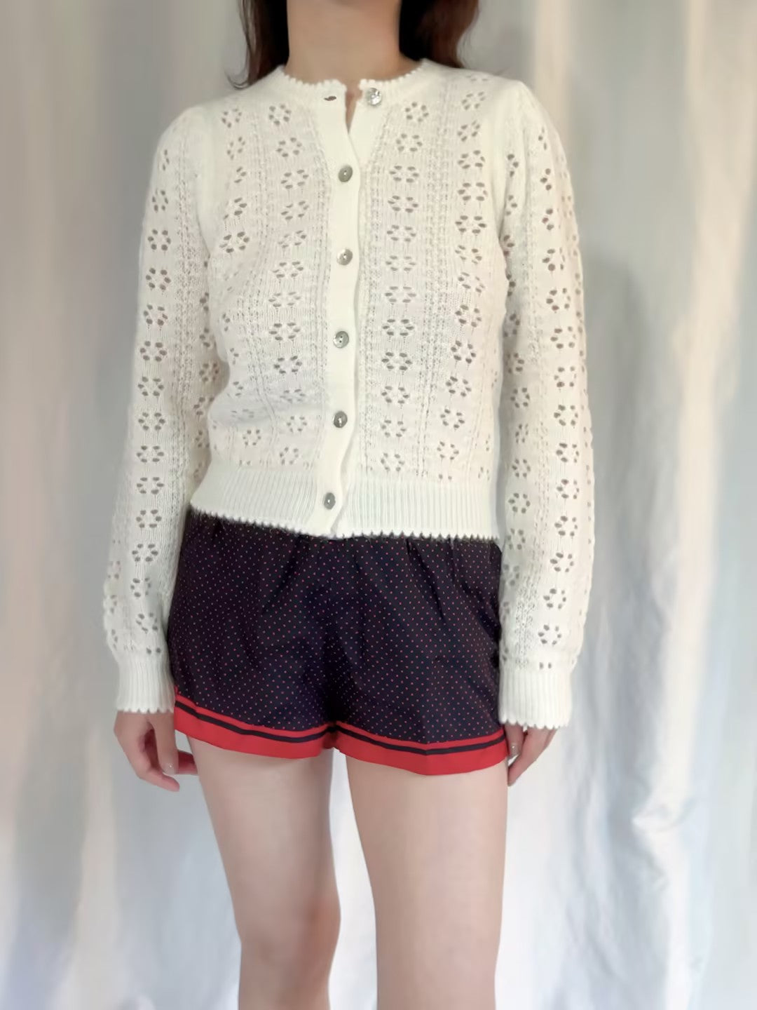 Emery Pointelle Cardigan - Swan