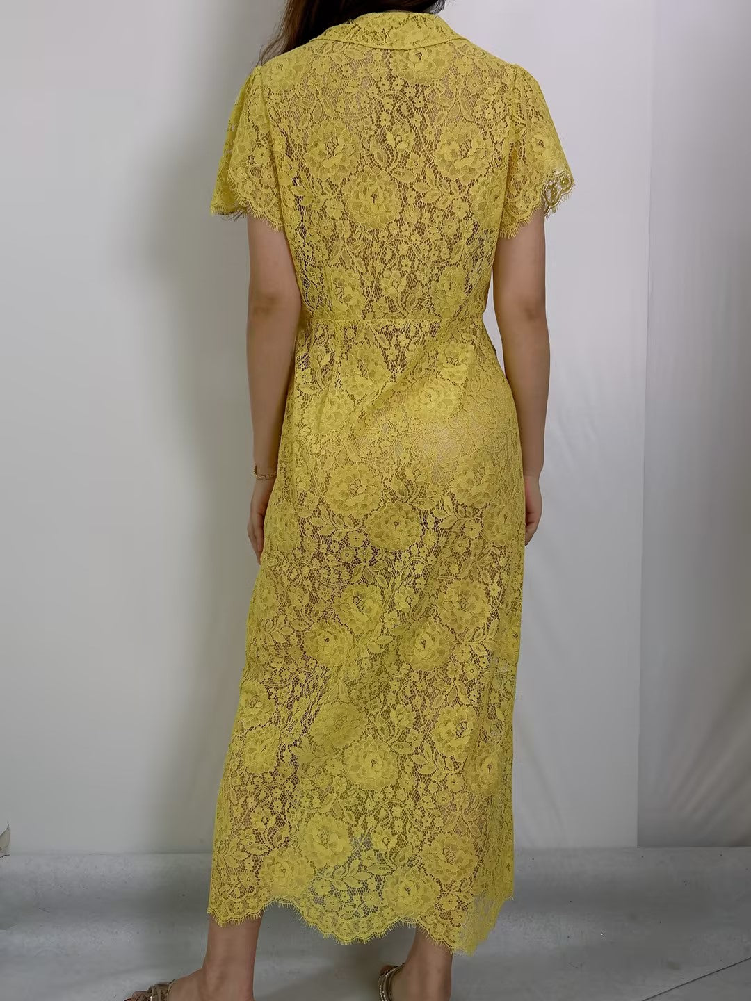 Sohana Lace Midi Dress in Daffodil Yellow