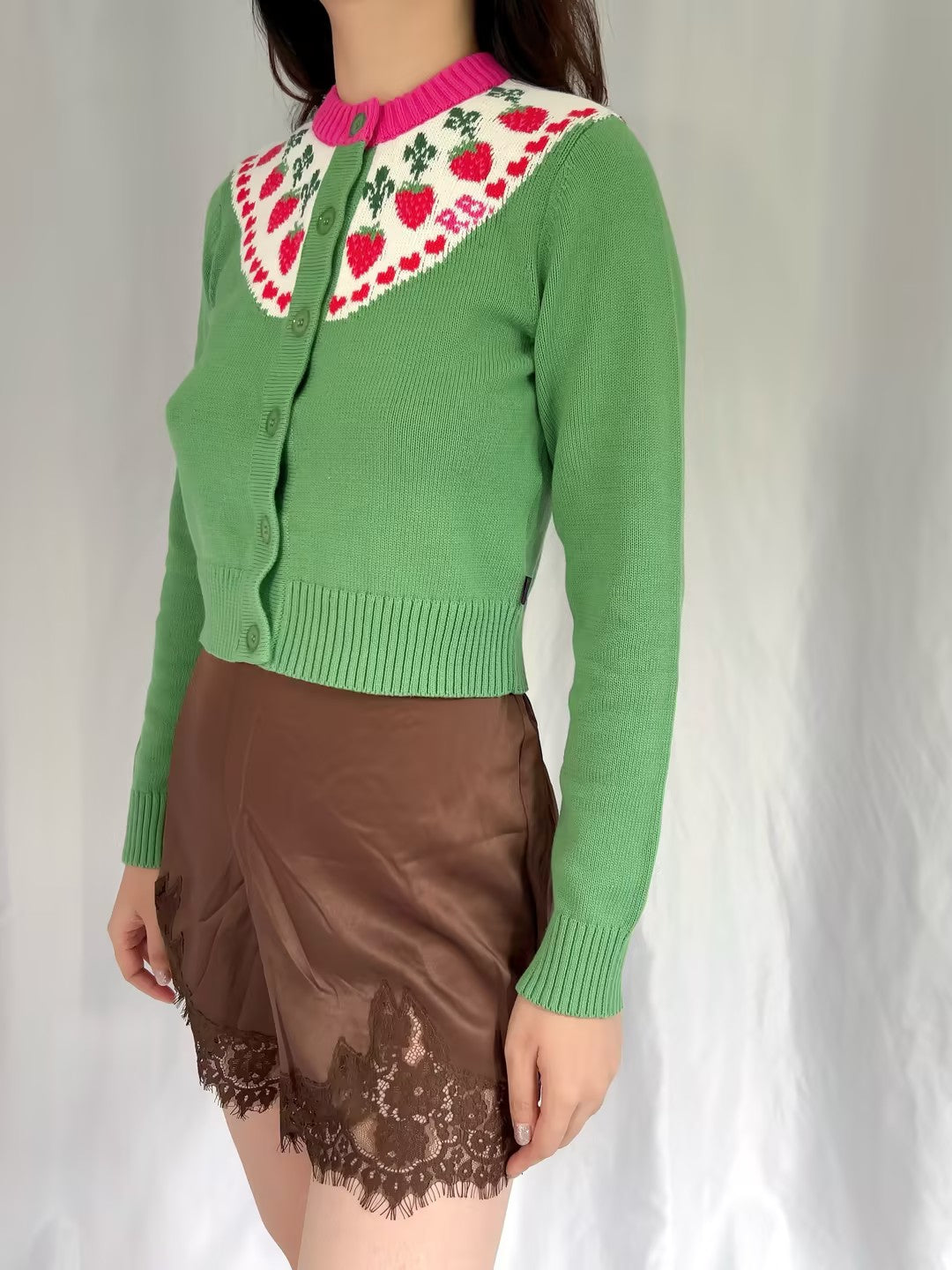RB Strawberry Fairisle Cardigan - Green in S