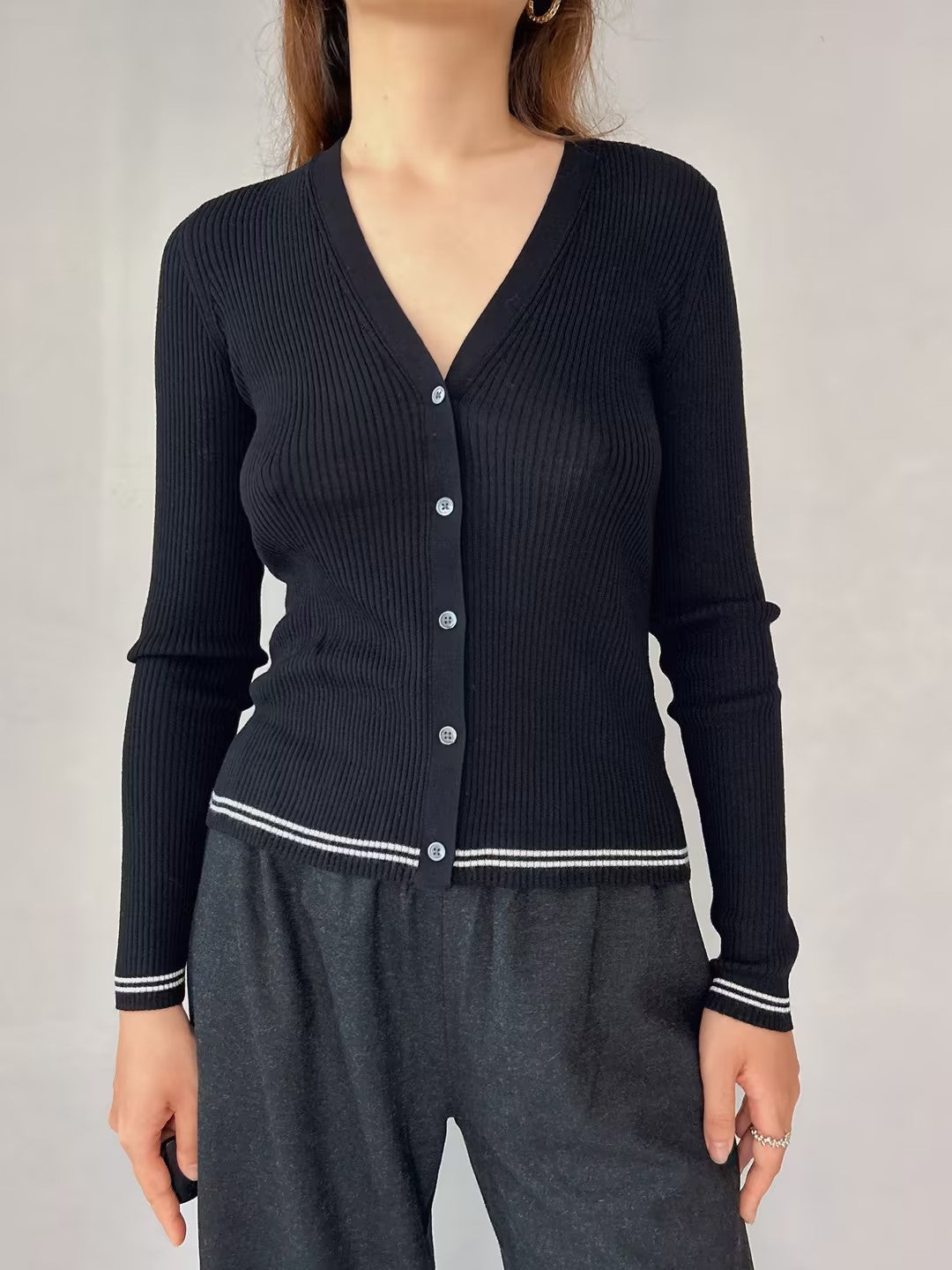 TH V-Neck Strip Hem Cardigan [size M sample sale]