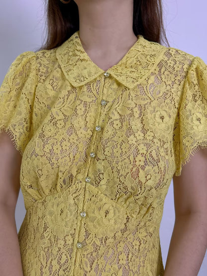 Sohana Lace Midi Dress in Daffodil Yellow