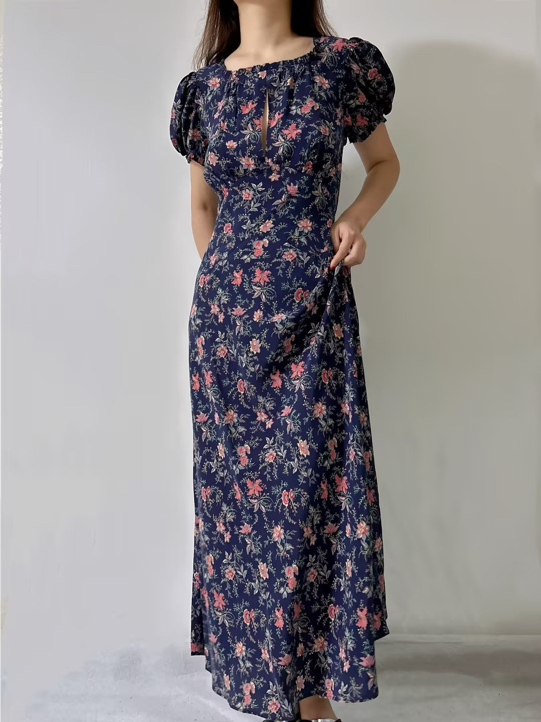 Giselle Silk Long Dress in Winding Vine Floral in XS/S