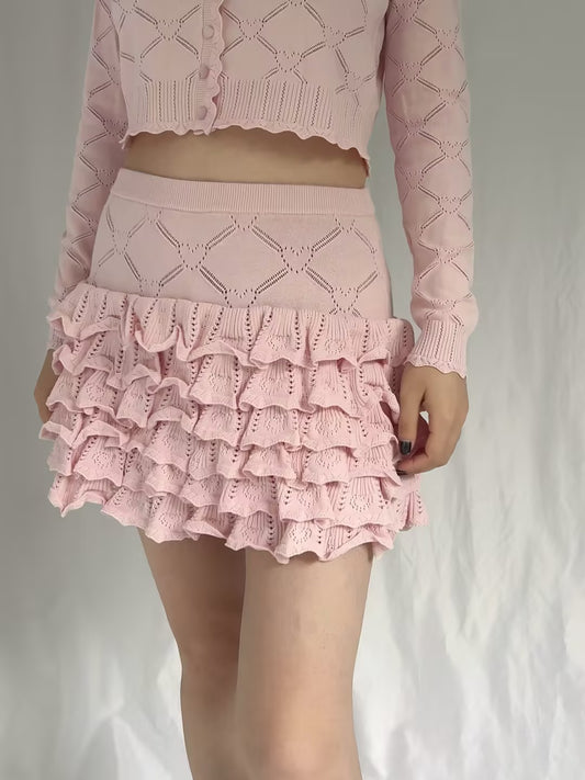 LSF Kalliope Knit Heart Argyle Skirt - Velour Pink