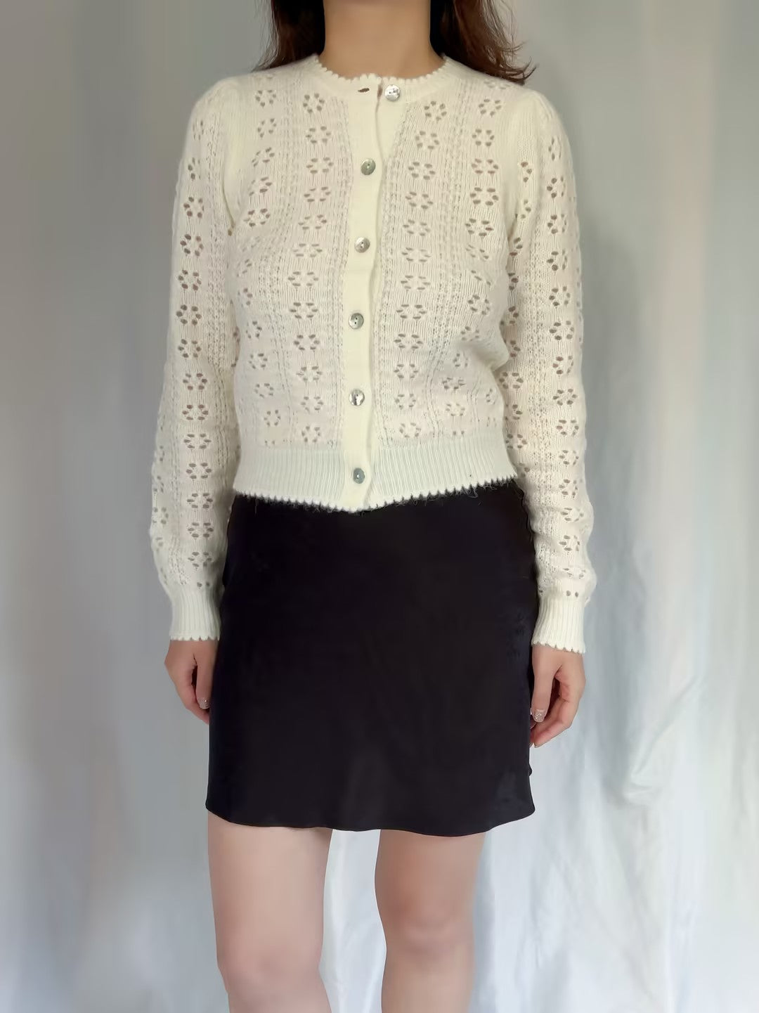 Emery Pointelle Cardigan - Swan