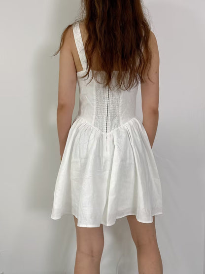 Daria Linen Mini Dress in White