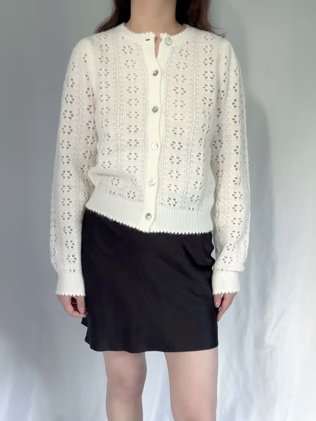 Emery Pointelle Cardigan - Swan