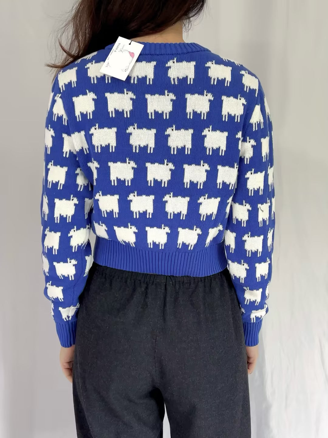 WW Cotton Cropped Sheep Cardigan - Bright Blue (contact for other sizes)