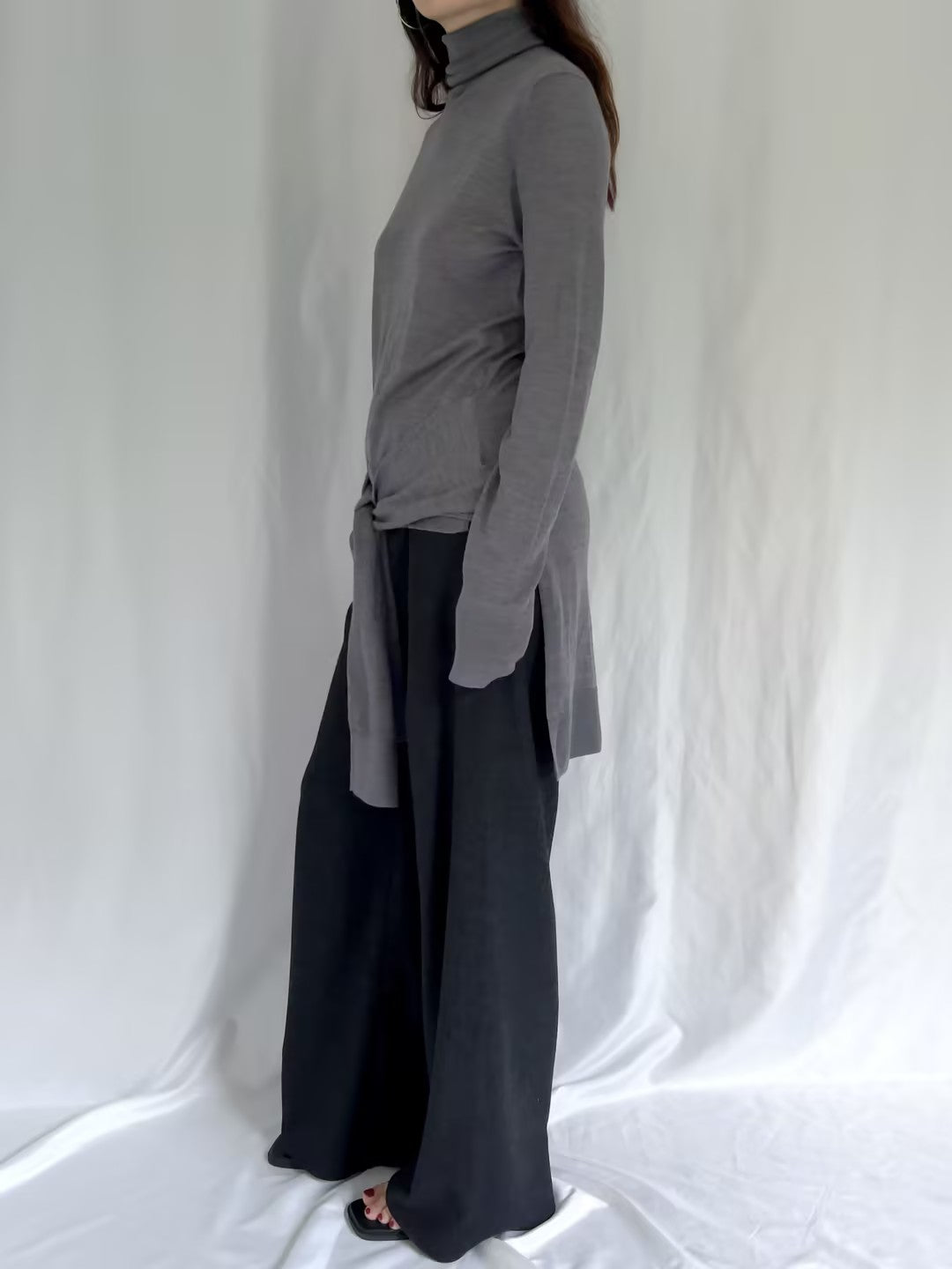 Double-Sleeve Turtleneck Sweater - Mid Grey in S