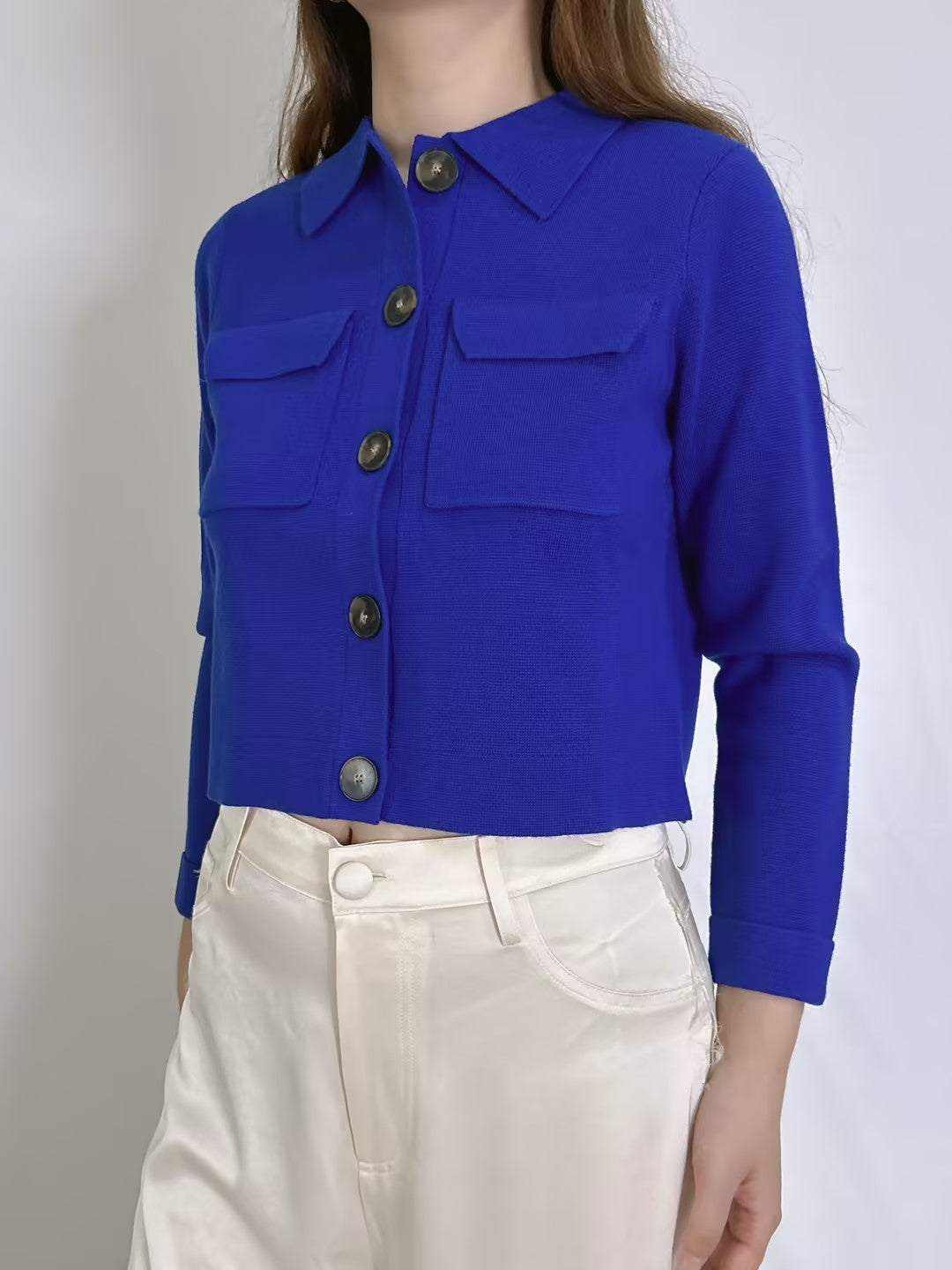 Betty Merino Wool Cardigan in Bright Blue